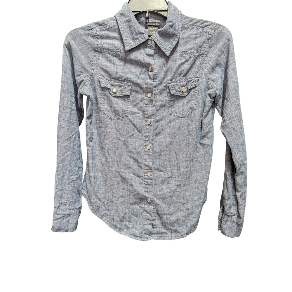 rue21 Chambray Western Shirt Womens Small Blue Excellent Snap Button Cotton